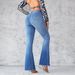 "Retro Flared Jeans For Women - High Waist Slim Fit Denim Pants With Vintage Horseshoe Design - Comfortable Cotton Stretch Fabric"_mkmklike.com