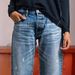 Women's Loose Straight Leg Cropped Jeans With Frayed Edges And Ripped Details_mkmklike.com