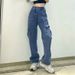 Women's Fashion Street Style Multi-Pocket Cargo Straight Leg High Waist Slimming Loose Khaki Jeans_mkmklike.com