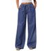 Women's High Waist Drawstring Wide Leg Jeans - Soft Cotton Casual Loose Fit Trousers For Summer (Blue, Sizes 25-30)_mkmklike.com