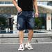 Men's Blue Loose Straight Leg Denim Shorts Mid-Length Patchwork Trendy Brand Five-Point Print Cross-Border European Size_mkmklike.com