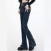 Women's Stretch Denim Pants, Slim Fit With Front Seam & Diagonal Slit Detail For A Flattering Look, Trendy Flared Bootcut Jeans_mkmklike.com