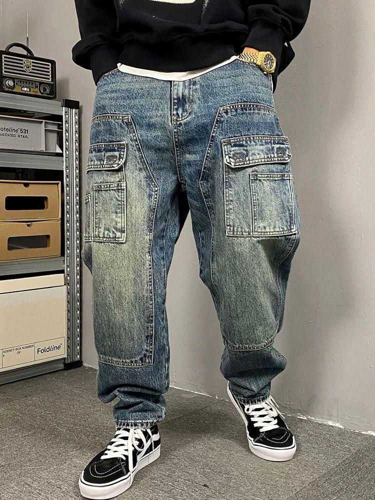 Spring And Autumn American Casual Ruffian Handsome Washed Retro Tooling Jeans Men's Straight Loose High Street Tapered Pants Tide_mkmklike.com