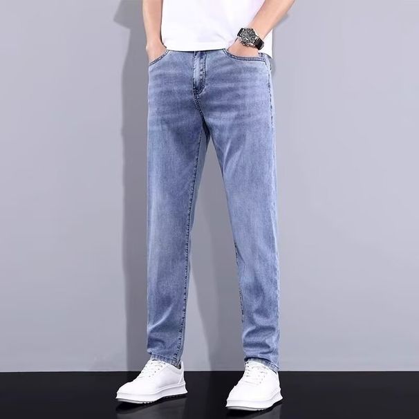 BOY 2025 Men's Light Color Jeans Summer Thin Casual Long Stretch Mid-Waist Straight Business Slim Fit Tapered Pants_mkmklike.com