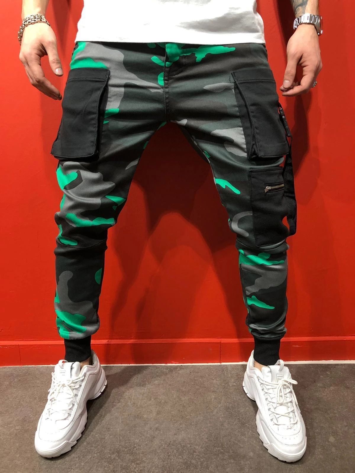 Color Block, Men's Drawstring Cargo Pants With Flap Pockets, Comfy Casual Jogger Pants_mkmklike.com