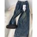 Women's Clothing Vintage Stonewash Gray Wide-Leg Jeans High Waist, Flared, Fleece-Lined, Winter Warm, Plus Size Friendly, Straight Leg Trousers_mkmklike.com