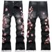 Men's Flared Denim Jeans With Embroidered Plum Blossom - Vintage Washed Streetwear Style (Sizes 28-42)_mkmklike.com