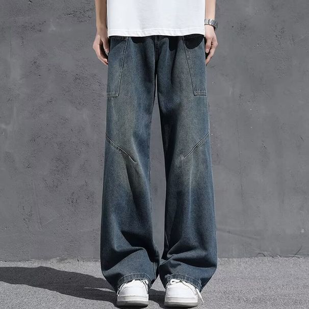 Men's Wide Leg Jeans Loose Straight Fit High Street Casual Pants Retro Workwear Denim Trousers For Spring & Autumn_mkmklike.com