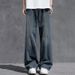 Men's Wide Leg Jeans Loose Straight Fit High Street Casual Pants Retro Workwear Denim Trousers For Spring & Autumn_mkmklike.com