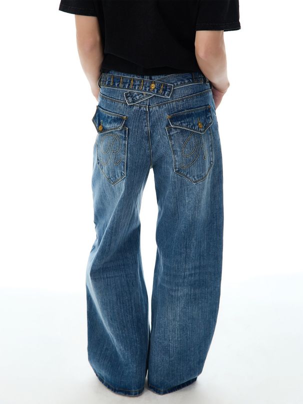 Men's Clothing Unisex Washed Straight Leg Loose Fit Jeans Bamboo Fabric Retro Parisian Button Design Trendy Versatile Trousers_mkmklike.com