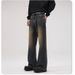 Men's Retro Distressed Washed Flared Jeans Midweight Straight Leg Trousers Trendy American Style Loose Dad Jeans Floor Length_mkmklike.com