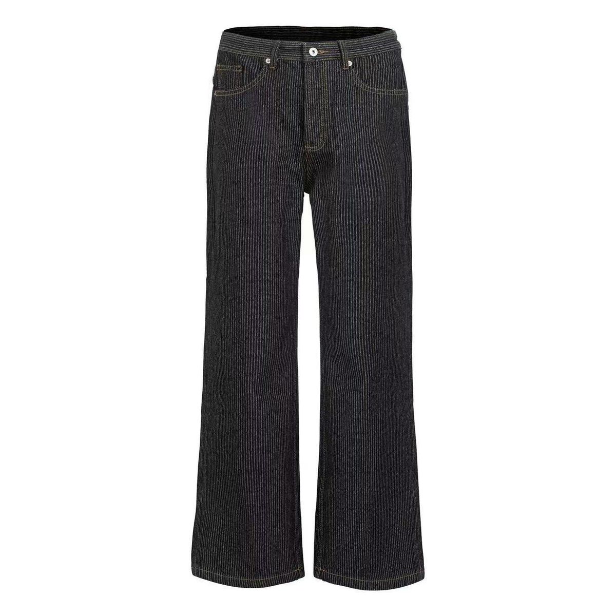 Black Dark Blue Striped Raw Denim Jeans 14oz - Straight Leg Bootcut Flare A-Line Wide Leg Pants For Men & Women, Vintage Washed Comfortable Versatile"_mkmklike.com