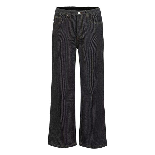 Black Dark Blue Striped Raw Denim Jeans 14oz - Straight Leg Bootcut Flare A-Line Wide Leg Pants For Men & Women, Vintage Washed Comfortable Versatile"_mkmklike.com