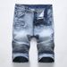 Cross-border Foreign Trade European And American Tide Brand Locomotive Pleated Straight Denim Shorts Men's Pocket Zipper Five-point Pants BIKER_mkmklike.com