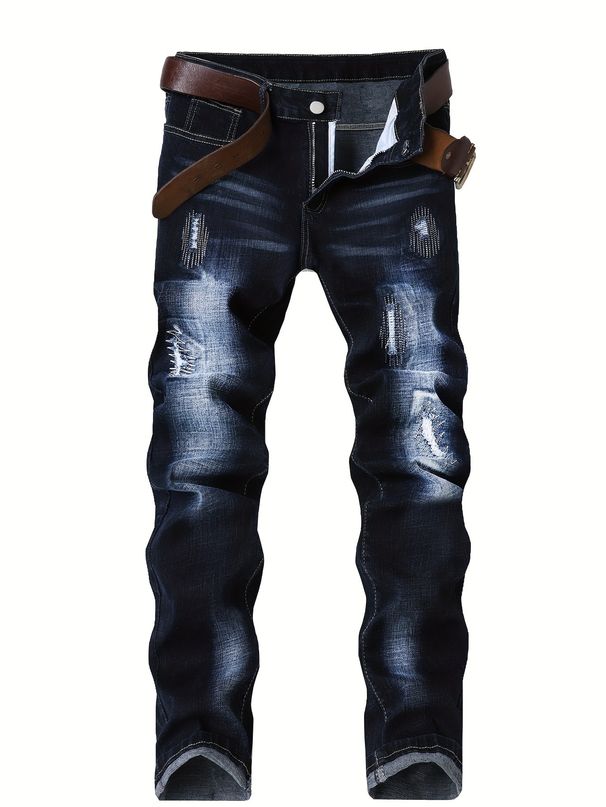 Men's Slim Fit Distressed Embroidered Skinny Jeans - Trendy Ripped Denim With Artistic Detailing_mkmklike.com