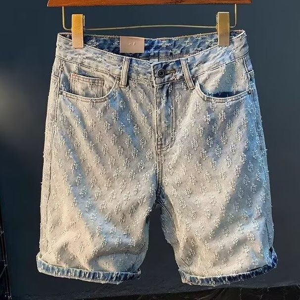 Men's Trendy Versatile Patchwork Design Casual Pants Washed Distressed Loose Fit Slimming Straight Leg Jeans Cargo With Pocket_mkmklike.com