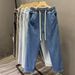 Men's Style Elasticated Jeans Summer Thin Loose Straight Leg Cropped Wide Leg Casual High Street Retro_mkmklike.com