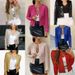 Women's round neck long-sleeved solid color cardigan casual versatile sequined jacket_mkmklike.com