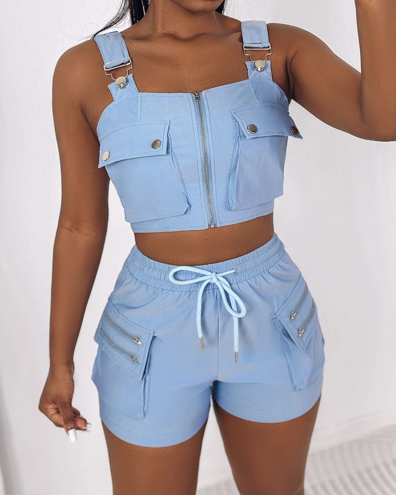 Women's Clothing suspender vest + shorts set_mkmklike.com