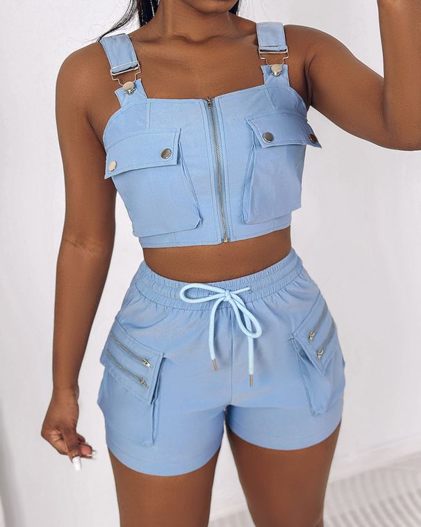 Women's Clothing suspender vest + shorts set_mkmklike.com