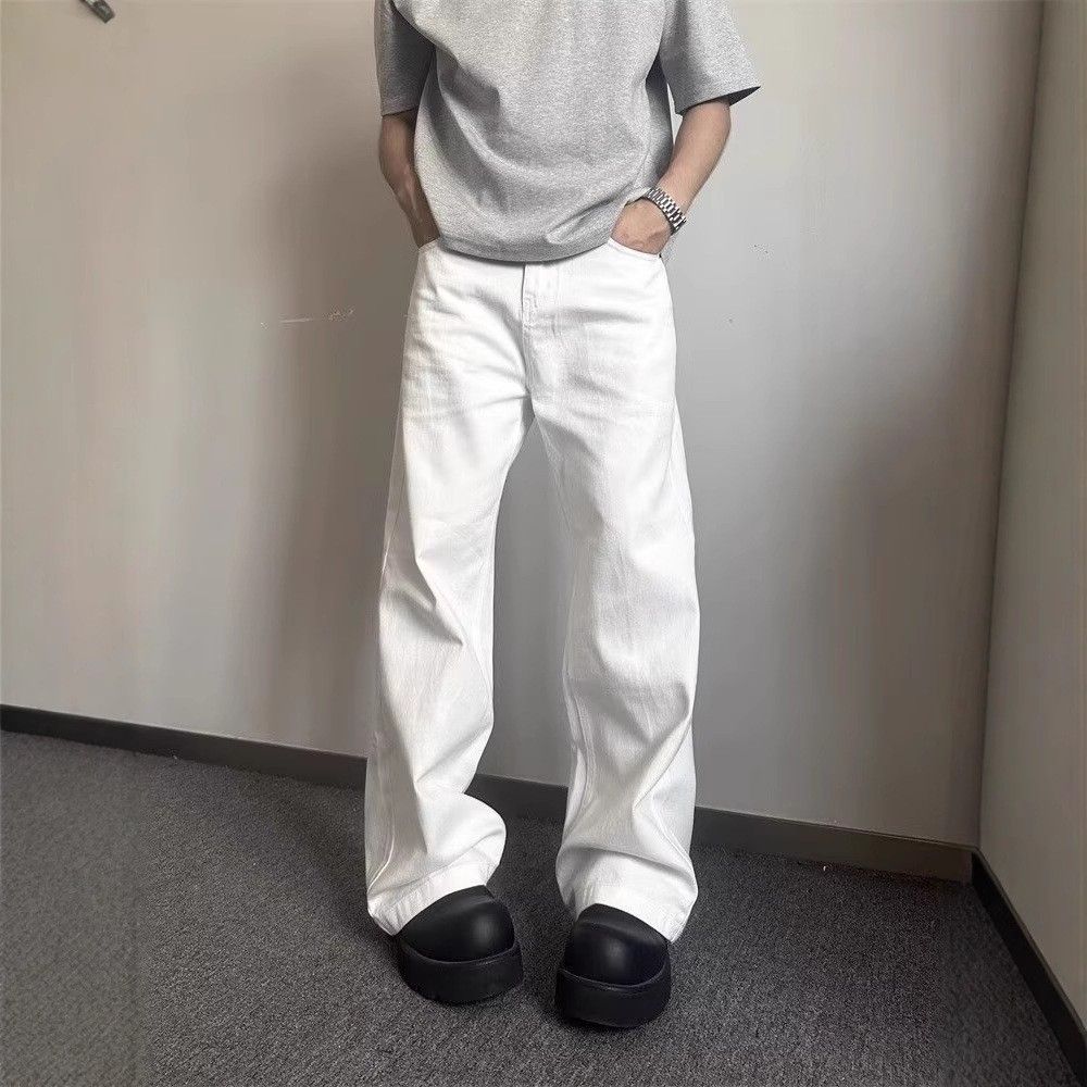 Cleanfit White Machete Jeans Men's American High Street Vibe Pants High Waist Slim Straight Flared Pants_mkmklike.com