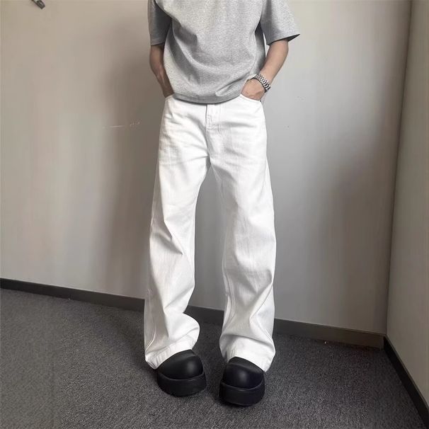 Cleanfit White Machete Jeans Men's American High Street Vibe Pants High Waist Slim Straight Flared Pants_mkmklike.com