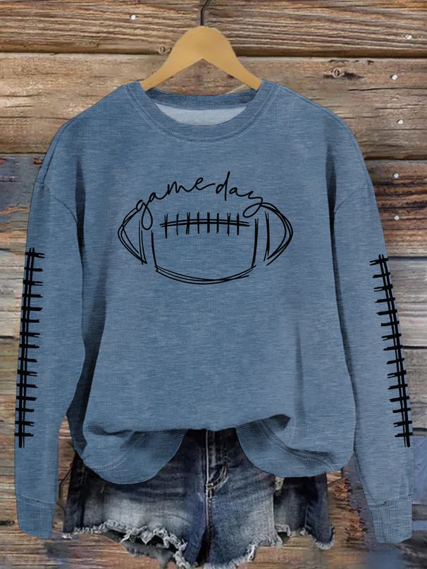 Women's Clothing new autumn game day print fashion sweater spot trend long sleeve_mkmklike.com