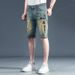 Men's Embroidered Distressed Denim Shorts Vintage Washed Straight Fit Casual Streetwear Summer Color 712 Sizes 28 38_mkmklike.com