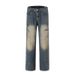 Men's Clothing High Street Zipper Jeans Men And Women Retro Loose Straight Wide Leg Mopping Pants_mkmklike.com