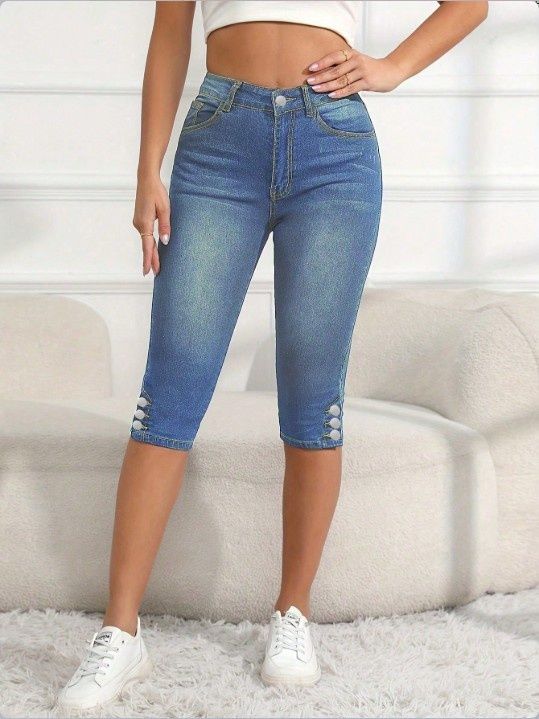 ATC08398 European And American Women's Skinny Jeans Capri Pants Versatile Casual_mkmklike.com