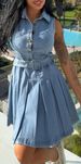 Women's Sleeveless Denim Dress Casual High Waist Button Skirt Dark Blue Light Blue White Summer Fashion_mkmklike.com