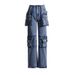 Women's clothing Spring New Fashion High Street Design Pocket Stitching Workwear Style High Waist Straight Denim Pants Women_mkmklike.com