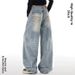 Women's Blue Wide Leg Jeans Loose Straight Leg Pants Versatile Embroidered Plus Size Regular Thickness Autumn Winter Style_mkmklike.com
