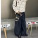 Men’s Patchwork Plaid Jeans – Avant-Garde Asymmetrical Design With Raw Hem & Relaxed Fit (S-3XL, Blue/Red, Polyester Blend)_mkmklike.com