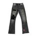 Unisex Distressed Flared Black Retro Straight Leg Jeans Mid Waist Wide Leg Pants With Slight Stretch Machine Washable_mkmklike.com