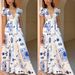 Women's Clothing new low-cut V-neck fashion print puff sleeves large swing cotton and linen dress_mkmklike.com