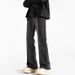 Men's Straight Leg Flared Jeans Loose Fit American High Street Style Trendy Casual Long Pants with Frayed Edges Slimming Cool Retro_mkmklike.com