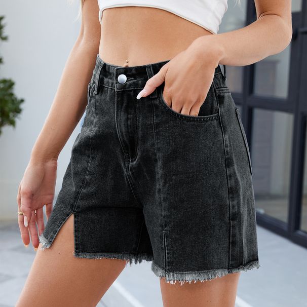 Women's High Waist Distressed Denim Shorts - Side Slit Stretch Hot Pants With Vintage Wash Casual Summer Jean Shorts For Women_mkmklike.com