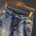Men's Slim Fit Distressed Denim Shorts High Waist Trendy Retro Style Five Point Riding Breeches Cool Stylish Pants_mkmklike.com