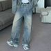 Vintage Washed Yellow Mud Jeans - Retro High Street Distressed Hip-Hop Wide Leg Pants For Men_mkmklike.com