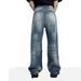Vintage Washed Denim Jeans – Relaxed Straight-Leg Streetwear Pants With Cat Whisker Distressing (Unisex, Classic Blue, Non-Stretch, S-XXL)_mkmklike.com