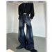 Slub Texture Curved Hem Denim Jeans Unisex Straight Leg Vintage Washed Distressed Casual Pants Unisex Straight Leg Cut_mkmklike.com