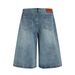 Men's Clothing Washed Retro Blue Color Print Design Men's Loose Straight Five Point Denim Shorts_mkmklike.com