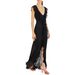 Women's dress V-neck V-neck slim fit slit transparent meat irregular ruffled chiffon long skirt_mkmklike.com