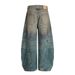 Post-Industrial Style Distressed Ripped Jeans For Men Punk High Street Three-Dimensional Deconstructed Dirty Wide-Leg_mkmklike.com