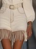 K Western Style V-neck Puffy Sleeve Fringed Dress For Women; Short Skirt With A Belt To Accentuate The Waist; Slimming Faux Denim Dress_mkmklike.com