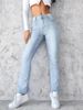 Women's Clothing Slim Fit Straight Leg Jeans Simple Design Stretch Slim Fit Straight Leg Jeans - High Waist Comfort Denim Pants With Medium Wash Blue_mkmklike.com