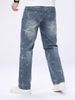 Men's Straight Leg Jeans Irregular Print Non-Stretch Blue Denim Stylish Versatile All-Season Casual Pants_mkmklike.com