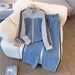 2027 Fashion European-USA Style Women Stand Collar Zipper Denim Jacket + Lace-Up Jeans Splicing Casual Two Piece Suits_mkmklike.com