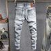 Men's Vintage Light Wash Slim Straight Leg Jeans Fashion Retro Distressed Denim Trousers Faded Look_mkmklike.com